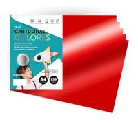 Carton Métallisé Couleur A4 (21x29,7cm), 230g, Feuilles Cartonnées Grandes, Carton de Couleur pour Loisirs Créatifs, Projets Artistiques et Décorations, Effet Brillant · m-office (125 feuilles, Rouge)