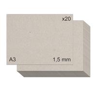 Carton pierre grise contrecollé (1,5 mm) pour travaux manuels, reliure, carton et scrapbooking (20, 1,5 mm - A3)