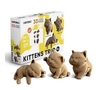 CARTONIC Chatons Trio Puzzle 3D en Carton - Coffret 3 Maquettes | 254 Pièces, Kit Sculptures Animaux DIY à Assembler et à Peindre - Matériaux Recyclés, Ados & Adultes, Idée Cadeau Déco