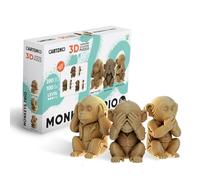 CARTONIC Singes Trio - Puzzle 3D en Carton, Coffret 3 modèles, 280 pièces, matériaux recyclés, Sculptures DIY