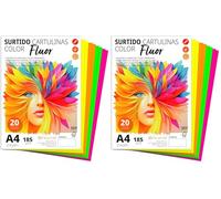 Cartons Colorés A4 Tons Fluor - Ofituria (25 Feuilles, Assortiment Fluor) pour Loisirs Créatifs, Éducation, Maison, Art ou Bureau (Lot de 2)