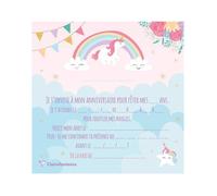Clairefontaine 20030C - Set de 8 Cartes Simples Pré-Imprimées, Format 11,6x11,6cm + 8 Enveloppes Gommées, Format Carré 12x12cm - Correspondance Anniversaire Enfant Filles - Thème Licorne