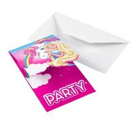 Cartons d'invitations - Barbie - Dreamtopia - 8 pièces - Rose - Enveloppes blanches incluses