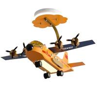 Cartoon Airplane LED Remote Dimmable Flush Mount Light Blue Aircraft Chandelier Yellow Large Ceiling Lighting for Boys Bedroom Nursery Room