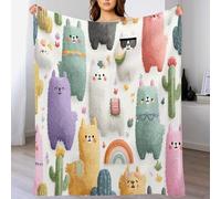 Cartoon Alpaca Flannel Fleece Throw Blanket for Sofa, 220 X 240 Cm Soft Fluffy Sofa Blanket with Cute Animals Warm and Lightweight, Suitable for Cribs, Sofas, Offices and Bedrooms Mixed Colors