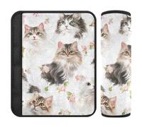 Cartoon American Curl Cats White Lot de 2 coussins de siège de voiture pour sangles, protège votre cou et vos épaules, accessoires pour votre voiture pour sac à dos de voiture 25,4 x 19,6 cm