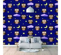 Cartoon Animal Owl Star Moon Papier Peint 3D Installation Facile Intissé Tapisserie Bureau Salon Canapé Chambre Décoration Murale-400cm×280cm