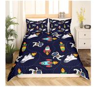 Cartoon astronaute drap set, 220x240cm Space Rocket housse de couette, astronaute housse de couette décoration de chambre à coucher