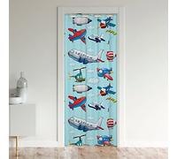 Cartoon Avion Rideau de Porte 106x203cm Avion Imprimer Rideaux Interieur Salon Chambre Avion Voler Helicopter Avion Light Bleu Rideau Occultant Rideaux Décoration Rideaux Exterieur d'entrée