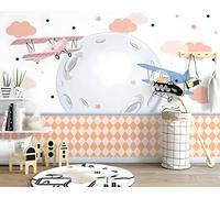 Cartoon Avions Etoiles Nuages Planète Papier Peint 3d Moderne Soie Texturée Haut De Gamme IdéAl Pour Le Salon Et La Chambre à Coucher-200cm×140cm