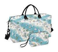 Cartoon Beach Silver Blue Decorative Carry On Personal Item Bag Large Gym Bag with Toiletry Bag for Workout Large Capacity Bolso de para Mujer