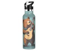 Cartoon Bear - Bouteille d'eau en métal sans BPA pour enfants avec couvercle à bec verseur anti-fuite, double paroi isolée sous vide, pour garçons et filles