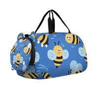 Cartoon Bee Petit sac de sport sans couture avec compartiment à chaussures multifonctionnel pour voyage, sport, fitness et entraînement Bleu
