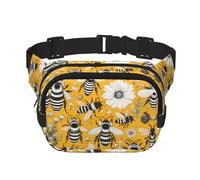 Cartoon Bee Sac banane carré double couche avec sangle réglable pour activités de plein air, noir, taille unique, Noir , Taille unique