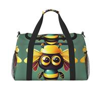 Cartoon Bee Sac de voyage avec fermetures éclair et poignées, grand sac de sport pliable pour vacances en famille, Noir , Taille unique