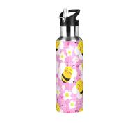 Cartoon Bees Bouteille d'eau isotherme en acier inoxydable anti-fuite et anti-transpiration avec paille pour salle de sport, sport en plein air, 1000 ml