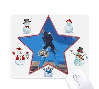 Cartoon Blue Background Grotesque Illustration Christmas Snowman Family Star Mouse Pad