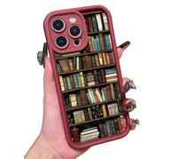 Cartoon Bookshelf Pattern TPU Phone Case, Soft&Cute Cartoon Bookshelf Pattern, for iPhone16/15/14/13pro Max, Shockproof Silicone Protective Cover 4PCS, for My Bookwarms (Red,for 13min)