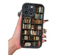 Cartoon Bookshelf Pattern TPU Phone Case, Soft&Cute Cartoon Bookshelf Pattern, for iPhone16/15/14/13pro Max, Shockproof Silicone Protective Cover 4PCS, for My Bookwarms (Black,for 14plus)