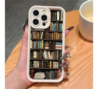 Cartoon Bookshelf Phone Case,Shockproof Non Slip Soft Silicone Book Cases,Vintage Bookcase Style TPU Protective Cover for iPhone 16 15 14 Pro Max (White, iPhone 15 Plus)