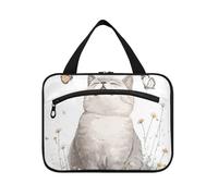 Cartoon British Shorthair Cats White Hanging Travel Makeup Organizer with Hook, Designer Fashion Rasoir Bag for Men for Men Bathroom Bolsas para maquillaje de Mujer L