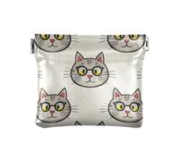 Cartoon Can Love Glasses of Grey Cat Porte-monnaie en cuir pour femme Porte-monnaie Unique Mini porte-cartes Portefeuille pour femme Voyage Cartoon peut aimer lunettes de chat gris, taille 1, art
