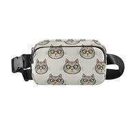 Cartoon Can Love Glasses of Grey Cat Sac banane tendance pour homme et femme Petit sac à bandoulière essentiel de voyage avec sangle réglable pour l'entraînement, la course à pied, la randonnée