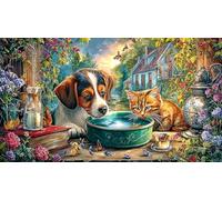Cartoon-Cat-and-Dog 1000 pièces Puzzle pour Adultes et Enfants de 12+ Ans Extremement Difficile Idée Cadeau Parfaite Papier recyclé 38x52/1000 pièces
