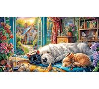 Cartoon-Cat-and-Dog Puzzle 1000 pièces Extremement Difficile Jeu Stimulant Papier recyclé pour Adultes et Enfants de 12 Ans et Plus 70x50/1000 pièces