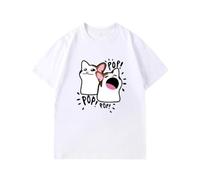 Cartoon Cat Meme Cool Amusant Chaton Imprimé Streetwear élégant Tendance Manches Courtes T-Shirt Unisexe