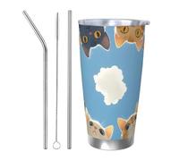 Cartoon Cat Sky - Tasse à café isotherme en acier inoxydable de 591 ml avec couvercle et paille - Bouteille d'eau durable pour boissons froides et chaudes