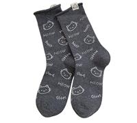 Cartoon Cats Print Roll Top Combed Cotton Ankle Socks For Women Teens Japanese Student Middle Tube Hosiery Gift Women's Cotton