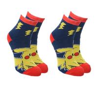 CARTOON Chaussettes antidérapantes pour enfants Pikachu Pokémon Lot de 2 paires de chaussettes en coton avec semelle en silicone, multicolore, 23-26
