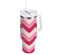 Cartoon Childish Gobelet isotherme en acier inoxydable avec couvercle et paille - Motif zigzag - Pêche pastel - Bouteille d'eau réutilisable pour camping, école, sport, garderie, camping et plus