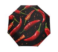 Cartoon Chili Parapluie de poche léger 3 plis Rouge | Parapluie pliable pour homme, opération One Touch, impression par transfert thermique, résistant à la décoloration, 96 cm