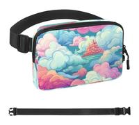 Cartoon Cloud City Sac banane pour homme et femme, sac banane avec poches à fermeture éclair, sac de taille imperméable avec sangle réglable pour l'entraînement, la course, les voyages, la randonnée,