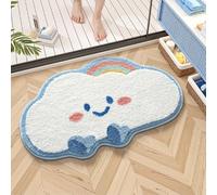 Cartoon Cloud Tapis de bain doux floqué super absorbant et antidérapant pour la maison, la douche ou les toilettes, lavable en machine, en polyester, bleu, 40 x 60 cm
