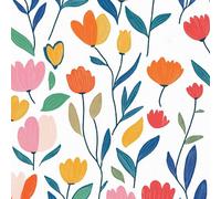 Cartoon Coloré Fleur Papier Peint Adhesif Plante Peinture Motif Mural Film Décoratif Meuble Intissé Wallpaper Autocollant Imperméable Mat Stickers Collant pour Armoires Murs Salon Chambre 0.4X5 M