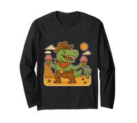 Cartoon Cowboy T-Rex avec glace - Fun Desert Adventure Manche Longue