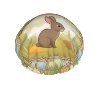 Cartoon Cute Animals Rabbit Print Shower Cap - Double couche, respirant, réglable élastique, durable Voyage Essentials