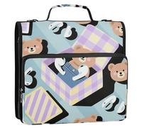 Cartoon Cute Beer Écouteurs Bleu 3,8 cm 3 anneaux Fermeture éclair Sac à dos avec bandoulière Étanche Fournitures scolaires Organisateur pour l'école