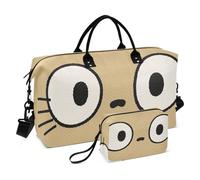 Cartoon Cute Big Eyes Brown Decorative Large Travel Bag Gym Bag with Toiletry Bag for Trekking Pliable Bolsas de para Mujer