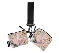 Cartoon Cute Brown Cat Women Money Organizers Cute Fashion Business Card Holder with Zipper Pocket for Ladies 2 Pcs portatarjetas para