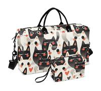Cartoon Cute Cats Decorative Carry On Shoulder Weekend Tote Large Gym Bag with Toiletry Bag for Gym 2 Pcs Set Bolso de Mano para viajar en Avion