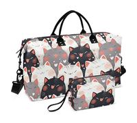 Cartoon Cute Cats Decorative Overnight Bag Gym Tote Bag with Adjustable Strap for Sports Set 2 Pcs Set maletín de para Mujer