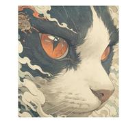 Cartoon Cute Grey Japanese Ukiyo-e Cat Decorative Magnetic Dishwasher Cover Réutilisable Magnet Cover Refrigerateur Front Panel Magnetic Holiday Decor 58,4 x 66 cm