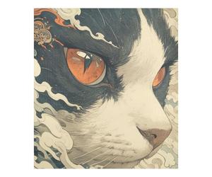 Cartoon Cute Grey Japanese Ukiyo-e Cat Decorative Magnetic Dishwasher Cover Réutilisable Magnet Cover Refrigerateur Front Panel Magnetic Holiday Decor 58,4 x 66 cm