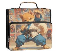 Cartoon Cute Kung Fu Dog Cool 3,8 cm 3 anneaux fermeture éclair classeur avec bandoulière et poignée étanche portable sac de rangement pour l'école ou le bureau