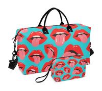 Cartoon Cute Lip Blue Decorative Travel Bag Gym Bag with Adjustable Strap for Business Trips Large Capacity Bolso de para Mujer