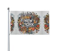 Cartoon Cute New York American Theme Art Drapeau de jardin double face, 90 x 150 cm - Convient pour une utilisation toute l'année, décorer les porches, balcons et patios | Mât de drapeau non inclus.